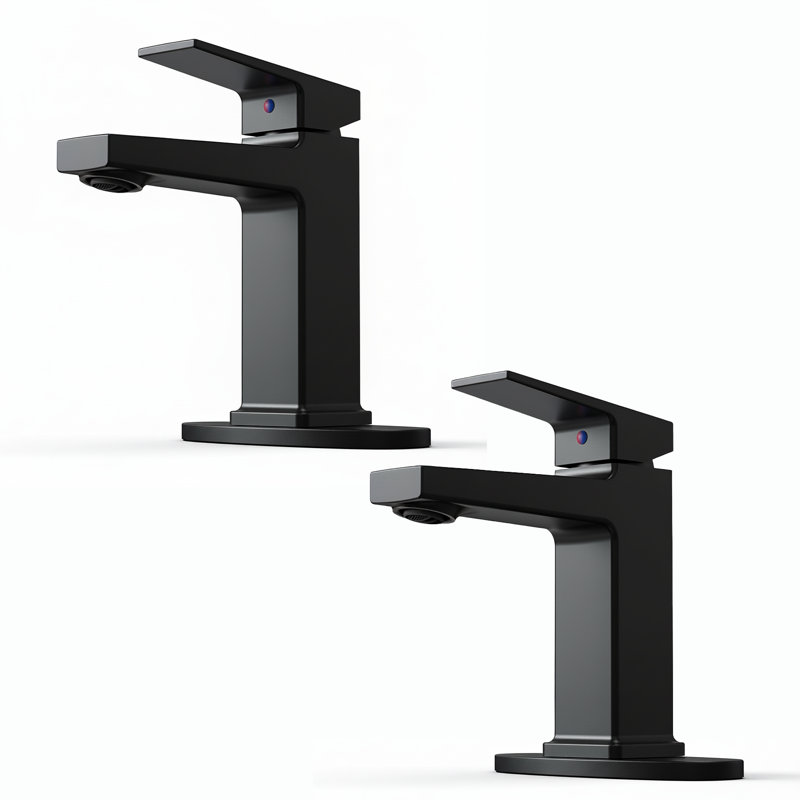 Modern Single Lever Bathroom Vanity Faucet(Set of 2), Matte Black