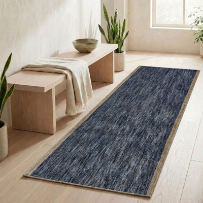Washable Runner Rug 2x25 - Moor Modern Plush Rug for Hallway & Entryway, Midnight Charcoal