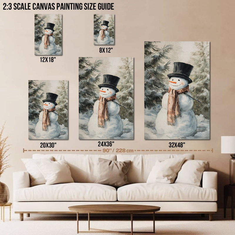 Hiver, bonhomme de neige, art mural - photos de Noël rétro, décoration des Fêtes pour le salon, scène de neige de l'hiver