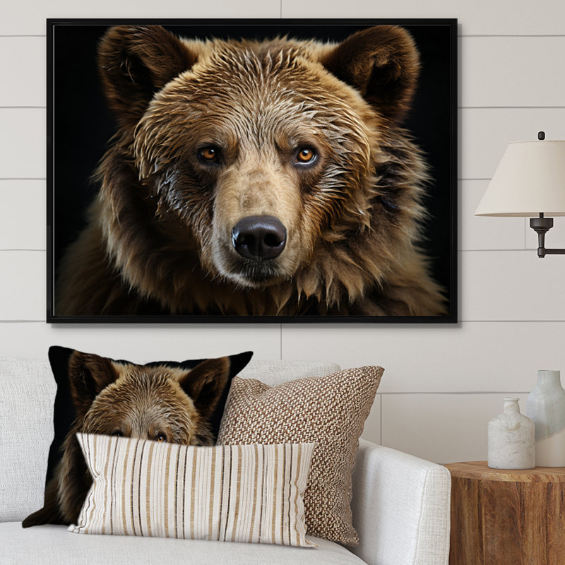 «Bear Portrait - Bear», reproduction d'art sur toile encadrée, H 12 po x l 20 po, Cadre photo unique, Noir