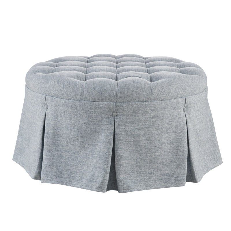 Bedford Terri Skirted Tufted 32" Round Ottoman, Light Blue