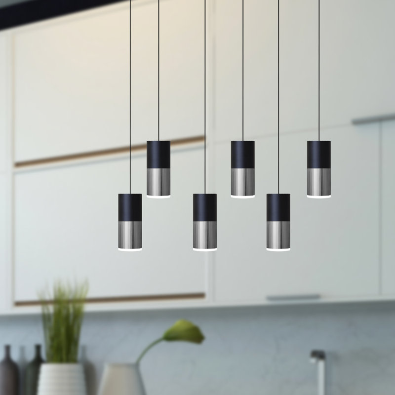 Luminaire suspendu cylindrique à DEL 6 lumières Grecia, Noir / nickel
