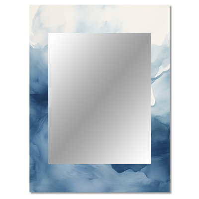 Blue And White Dancing Watercolor Clouds - Abstract Painting Wall Mirror, Modern Decorative Mirror, Printed Metal Art