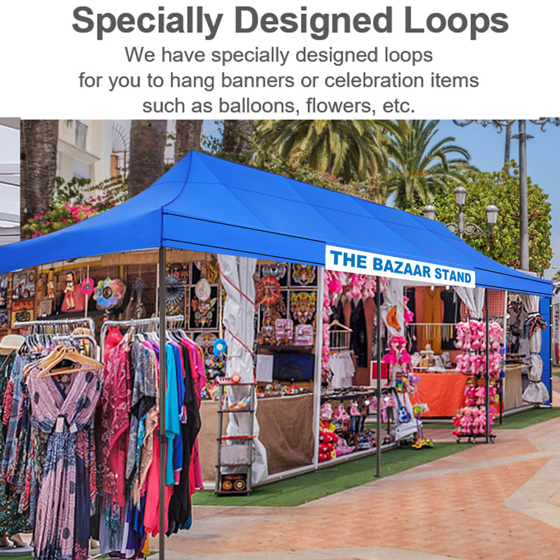 Blue 10x30 Heavy Duty Pop Up Canopy Tent with Sidewalls