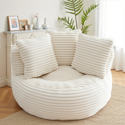Oversized Bean Bag Sofa - Large Round Corduroy Lazy Sofa With 3 Pillows, Accent Sofa Lounge Floor Sofa For Living Room Bedroom by Trule