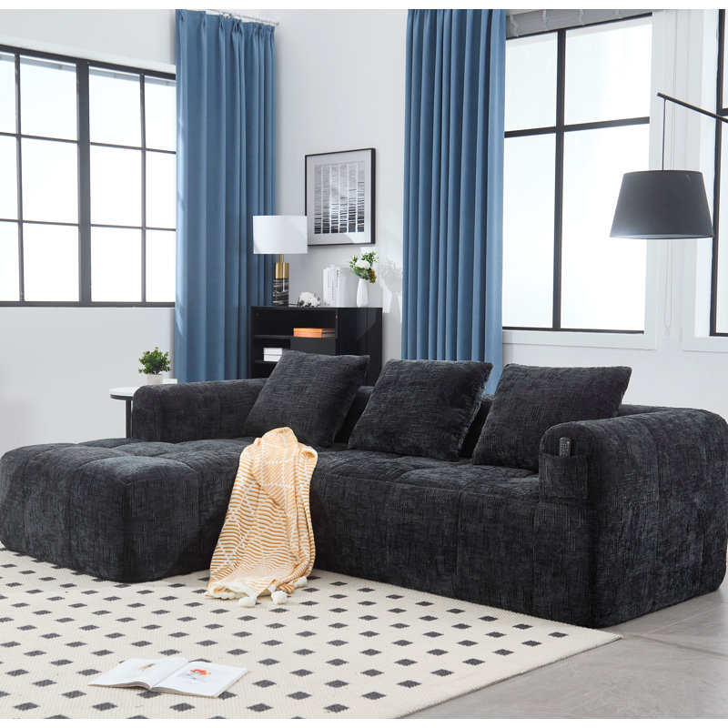 2 - Piece Chenille No Frame Compressed Boneless Sectional, Black Chenille