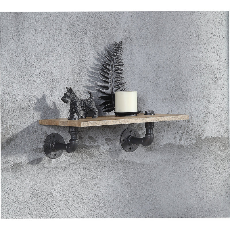 Brantley Oak & Sandy Black Finish Wall Rack, Industrial Style With Metal Frame And Durable MDF Shelves For Modern Decor.