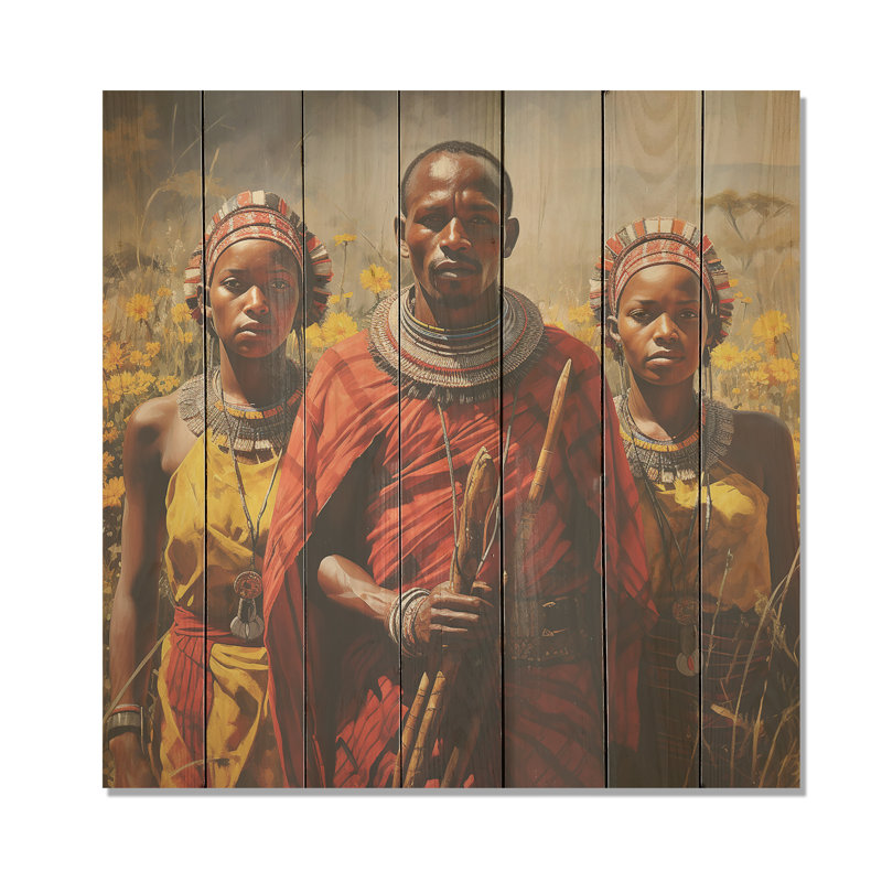 African Samburu Vibrance III - Balenciaga On Wood Print, 25" H x 25" W