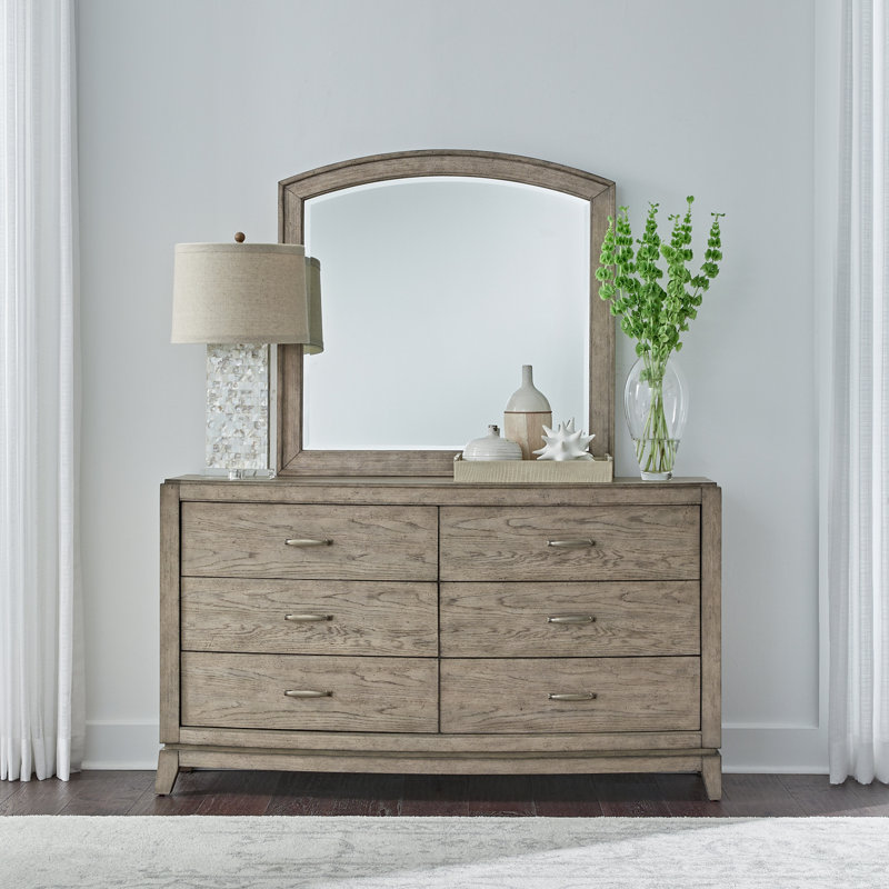 Lit de rangement, commode et miroir Drelan, Grand, Brun pâle