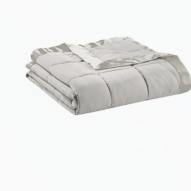 Couverture légère en duvet synthétique avec garniture en satin gris double / grand, Gris clair, Lit double