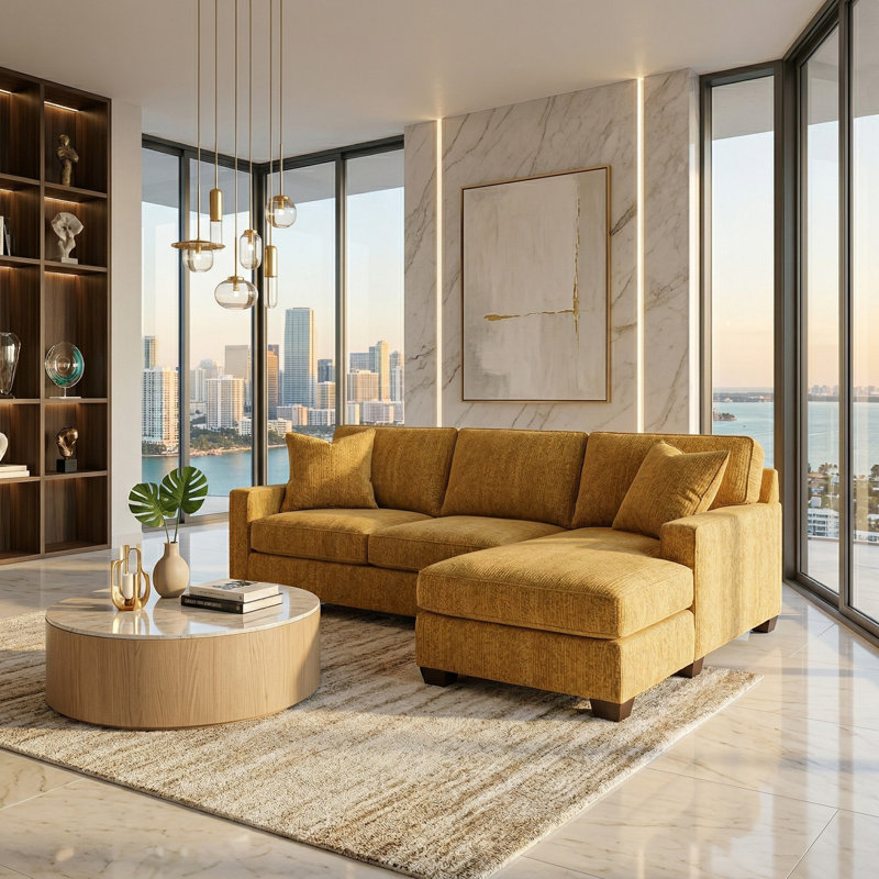 Canapé modulaire moderne en L pour salon, chambre à coucher et appartement, Jaune moutarde