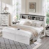 Etsuyo Farmhouse King Bed Frame with Headboard and Power Outlets,  Wood Platform Bed with Storage, 4 Drawers ,Led Light, No Box Spring Needed