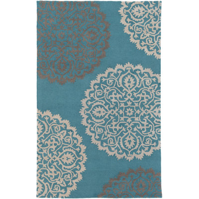 Tapis décoratif en laine Touffeté à la main à motif géométrique brun/bleu/beige Peden