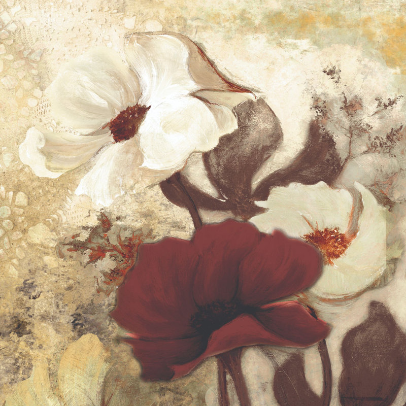 Neutral And Less Red Flower Bunch - Wrapped Canvas Painting, 76cm H x 76cm W x 3.8cm D