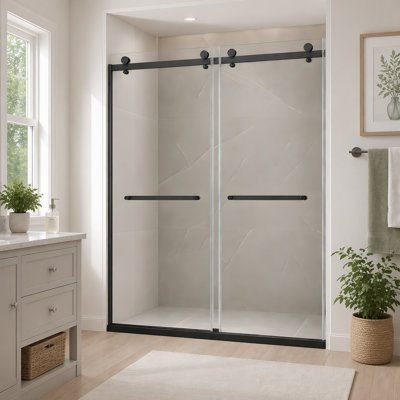 Porte de douche à double porte coulissante sans cadre avec verre trempé transparent de 8 mm