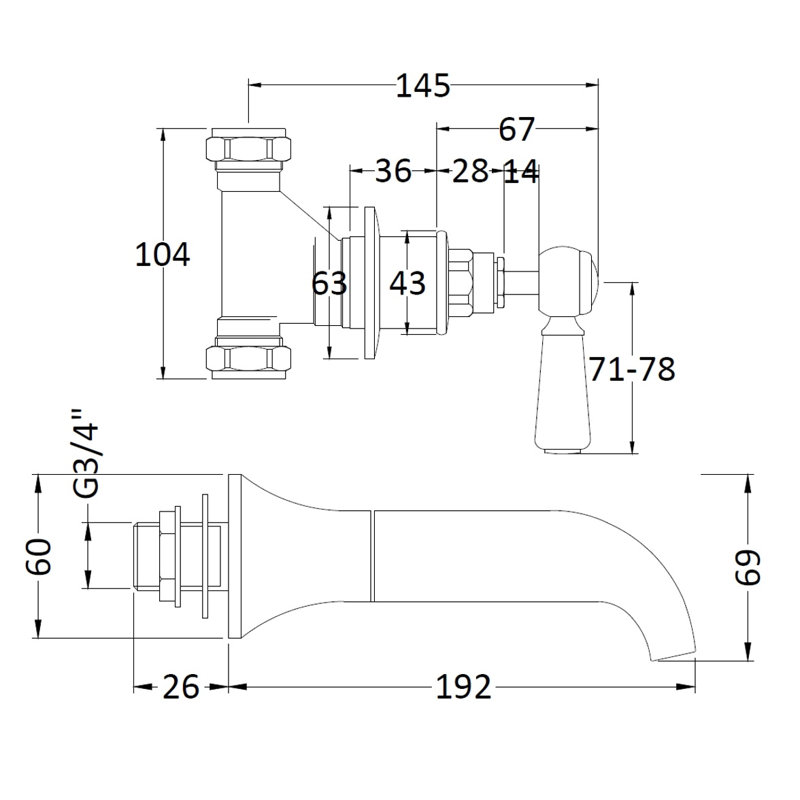 2 Handle Wall Bath Faucet Bath Filler