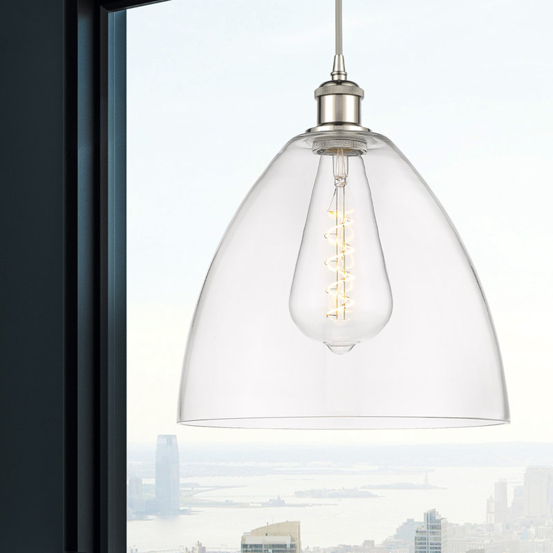 Luminaire suspendu en forme de dôme à 1 lumière Angelia, H 14,75 po x l 12 po x P 12 po, Transparent, Nickel poli