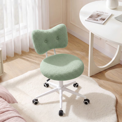 Contemporary Upholstered Swivel Teddy Bouclé Vanity Chair with Wheels
