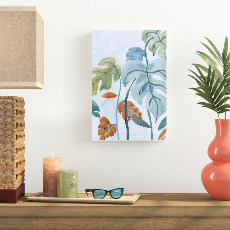 «Watercolor Blue Orange Leaves», reproduction d'art sur toile tendue, H 18 po x l 12 po