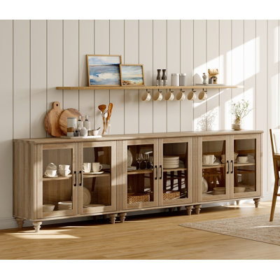 Buffet Scarlett avec 6 portes en verre, armoire avec tablette réglable