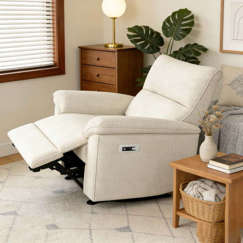 zero clearence recliner  Recliner,Zero Wall Power Recliner Chair, Snowflake Velvet Fabric, Beige+Grey