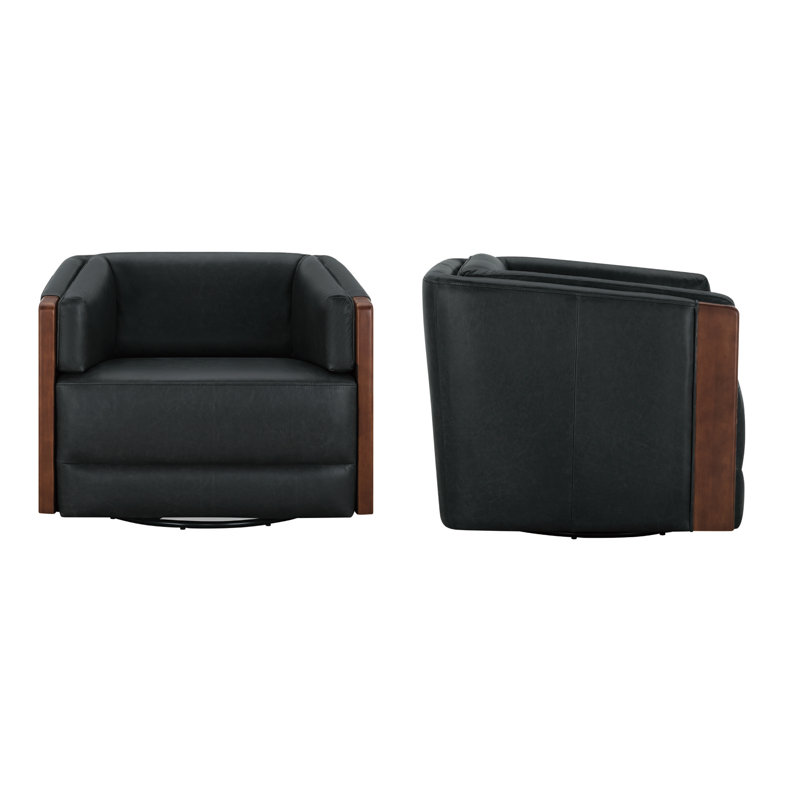 Chaise d'appoint pivotante Audrey (ensemble de 2), Cuir véritable Onyx