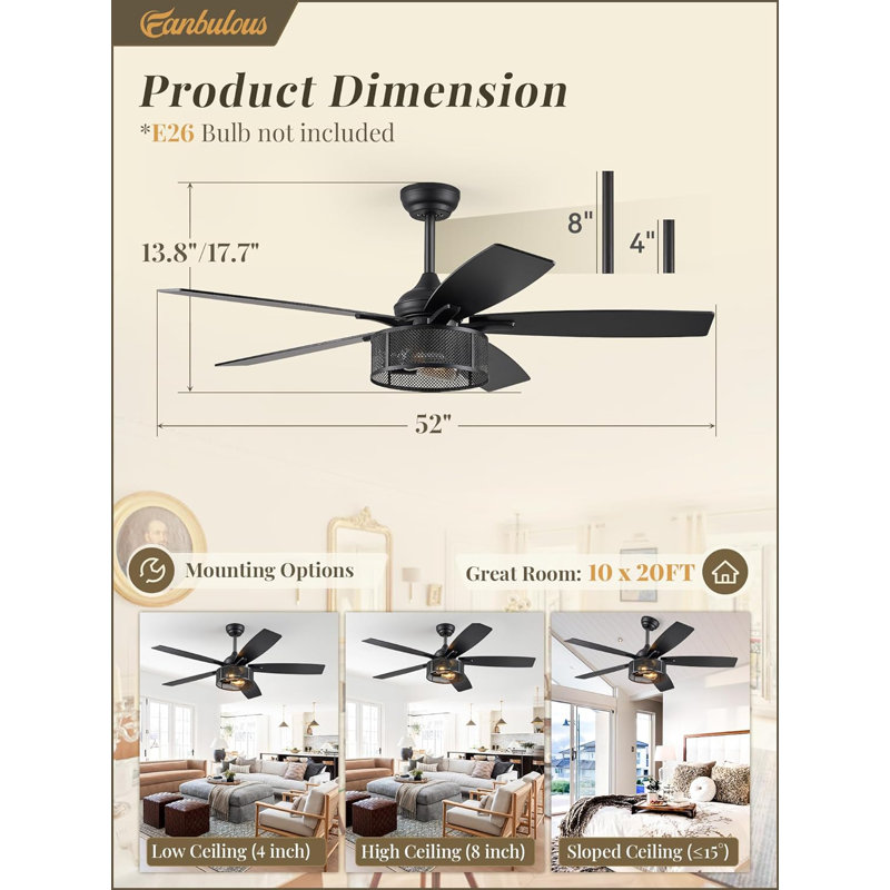 Ventilateur de plafond avec ensemble d'éclairage Lynnai