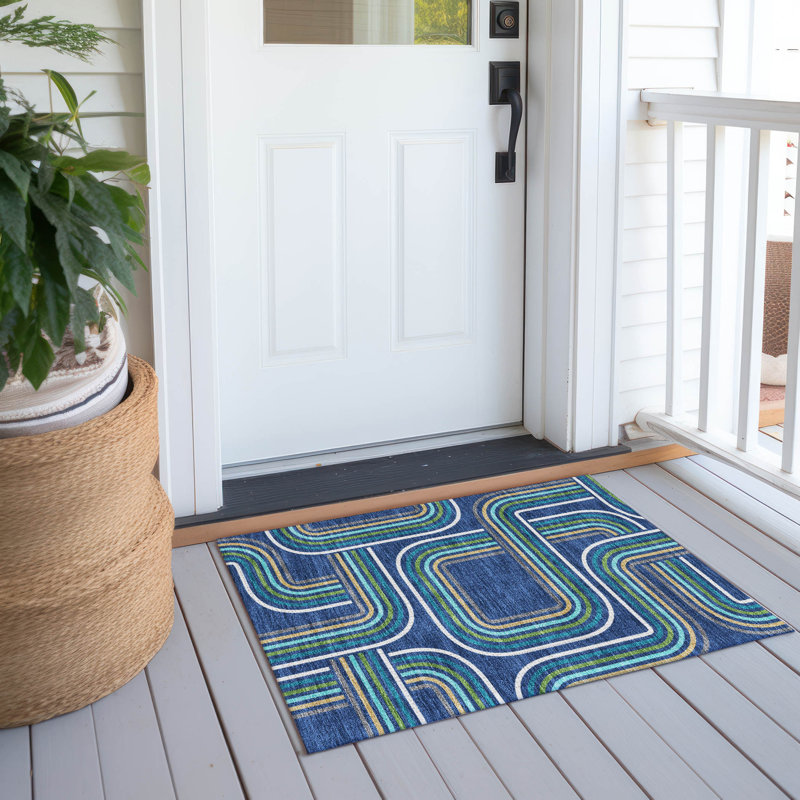 Machine Washable Indoor/Outdoor Chantille ACN2535 Geometric Rug, Rectangle 1'8" x 2'6", Navy