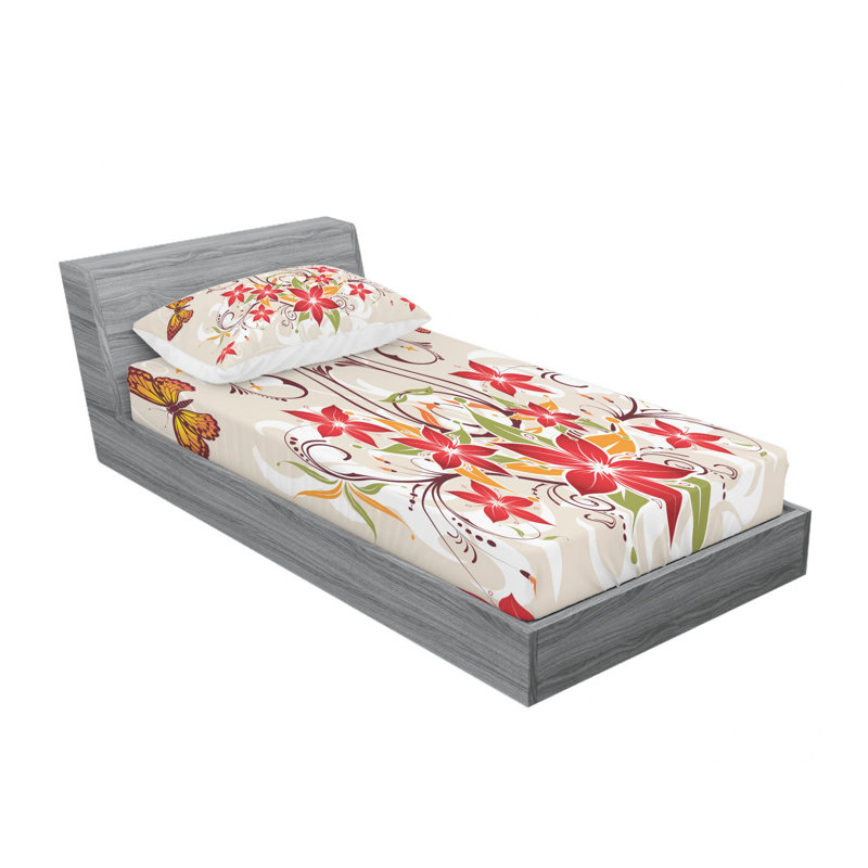 Microfiber Floral Sheet Set, Twin XL Sheet Set with Fitted Sheet