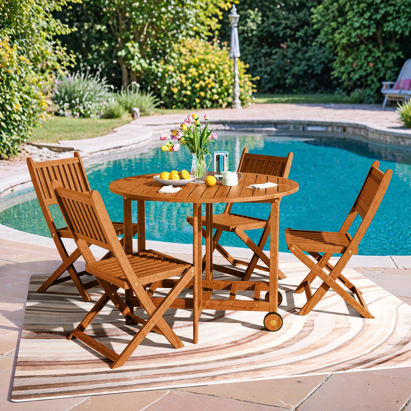 Ensemble de patio pliable en bois d'acacia, Marron clair