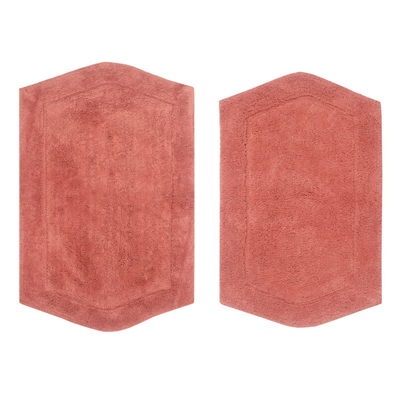 Morissette 100% Cotton Bath Rug, Non-slip, Absorbent, Machine Washable, Quick Dry 2 PCs set (21x34 / 24x40), Coral