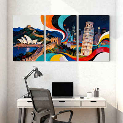 Cités et pays, ensemble de 3 reproductions d'art sur toile, "Great Wall Tower"
