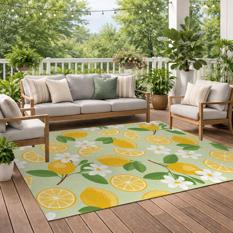 Tapis d'extérieur Lemmie, Vert, Rectangle 5 pi x 3 pi