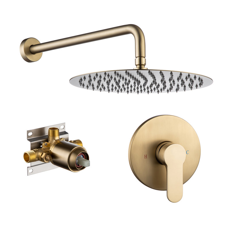 Système de douche complet rond à pression équilibrée avec valve brute (noir / nickel brossé / chrome / doré brossé)