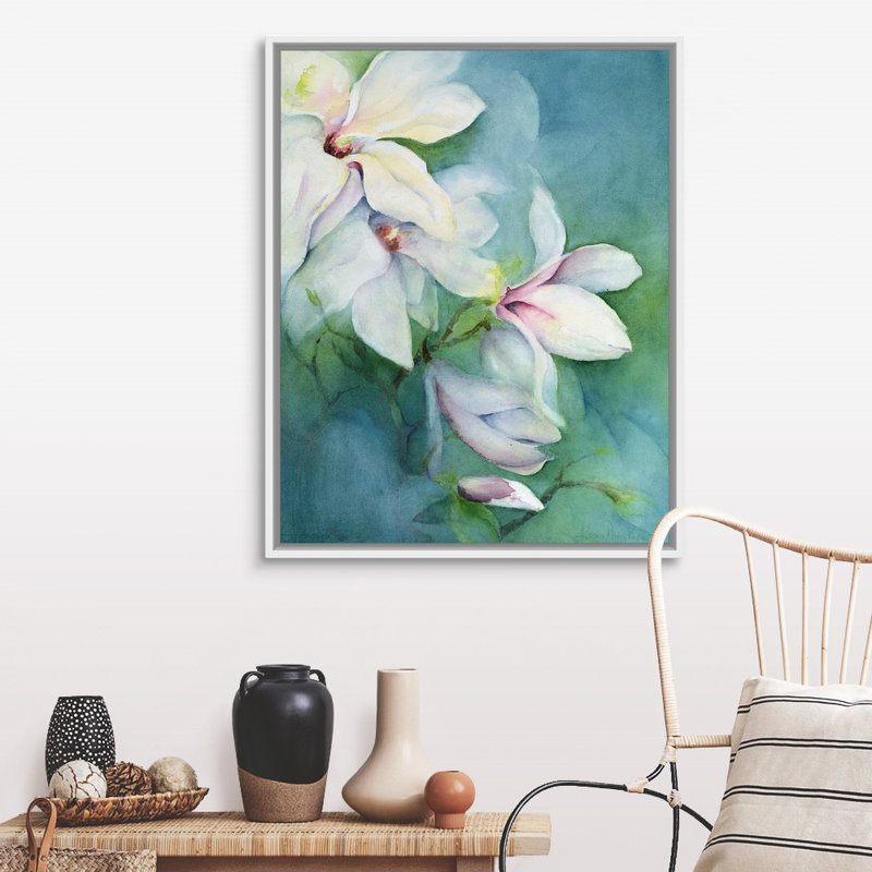 Art mural sur toile Magnolia Dedudata, H 32 po x l 40 po x P 1,25 po, Cadre blanc