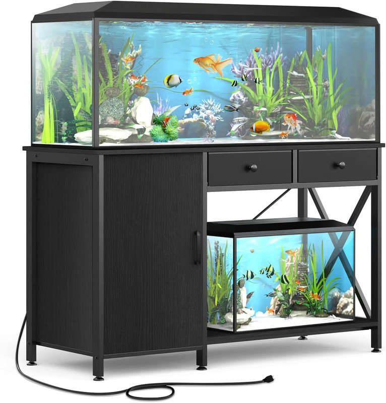 Support d'aquarium 55 gallons avec prise de courant en métal avec armoire et tiroir