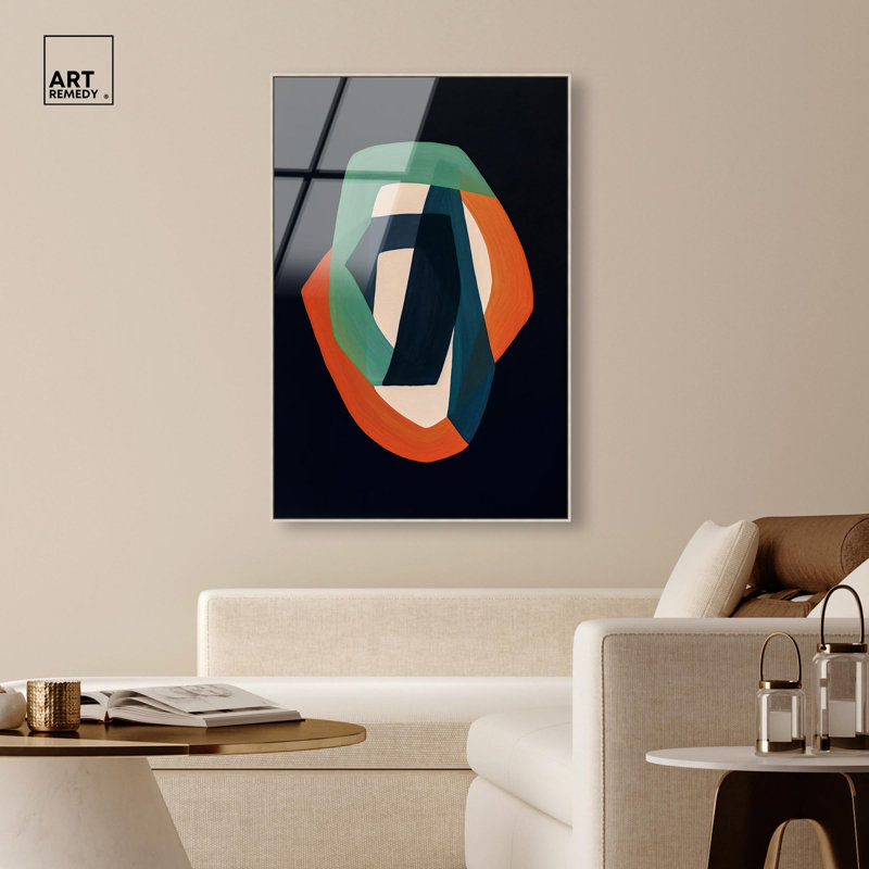 «Distorsion dans les fontes», art mural abstrait en verre acrylique à haute brillance par Art Remedy, cadre argenté, 36 x 54