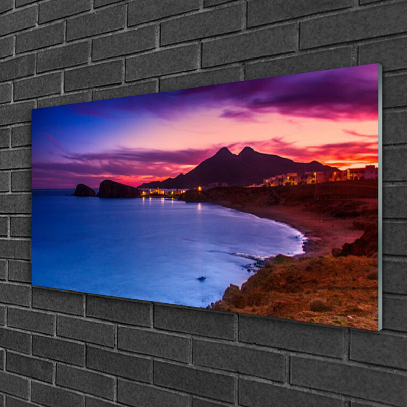 Landscape Sea Beach Mountains - No Frame Print on Glass