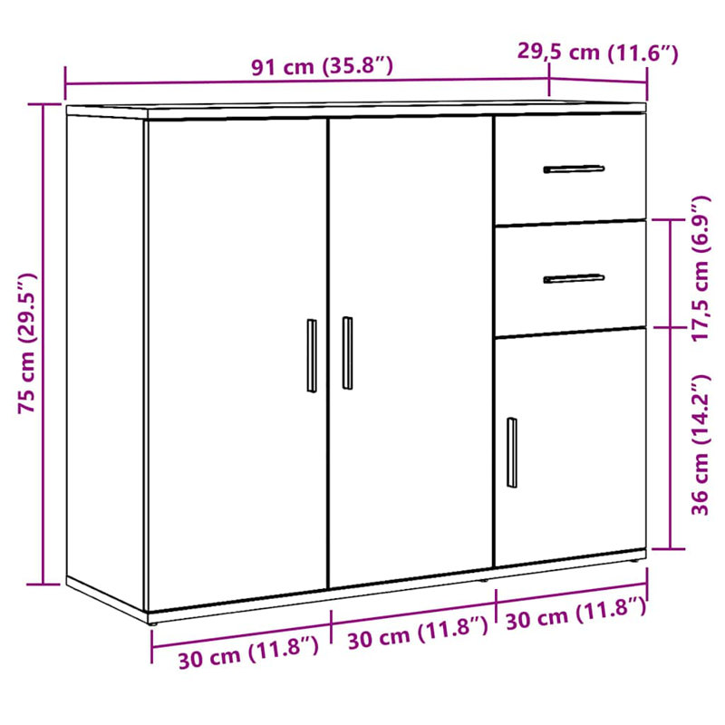 91cm Sideboard, Black Oak