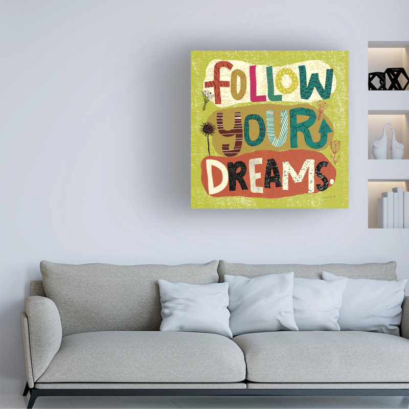 «Happy penséts I» par Cheryl Warrick - Art textuel sur toile tendue, H 24 po x l 24 po x P 2 po