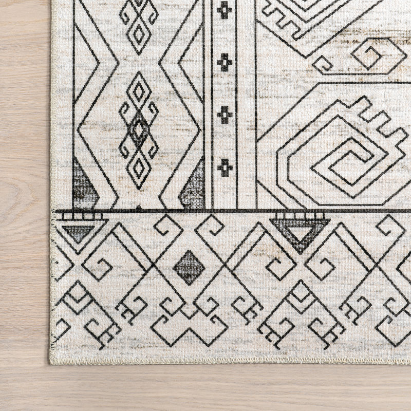Malena SpinClean Tribal Bordered Machine Washable Area Rug, Runner 2'6" x 8'