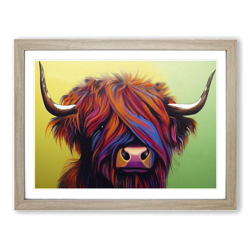 Attractive Highland Cow - Framed Print, Oak, 25cm H x 34cm W x 2cm D
