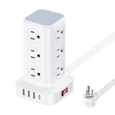 Tower Surge Protector Power Strip With 12 Outlets 4 USB (1 USB C), 6.5Feet Extension Cord With Multiple Outlets, Charging Station, Power Strip Tower,
