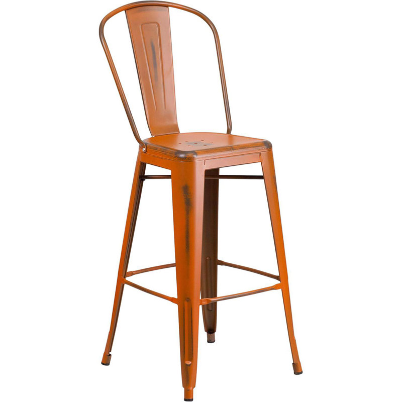 Blake Industrial Style Bar Chair - Set of 4 - Modern Metal Bar or Counter Height, 76cm, Distressed Green