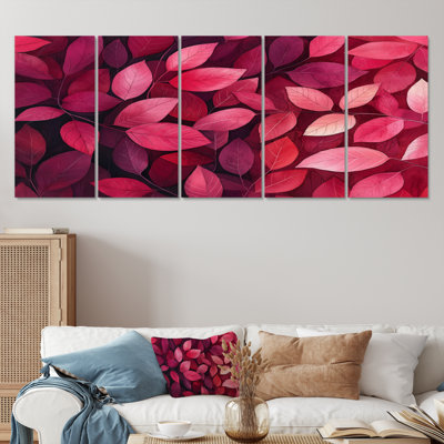 Crimson Leaves Dancing Ros I - Feuilles - Art mural traditionnel pour le salon