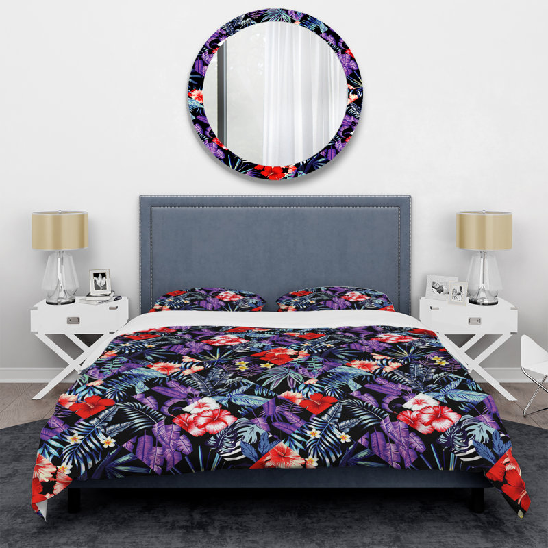 Patchwork floral mauve - Ensemble de housse de couette abstrait - Microfibre de polyester