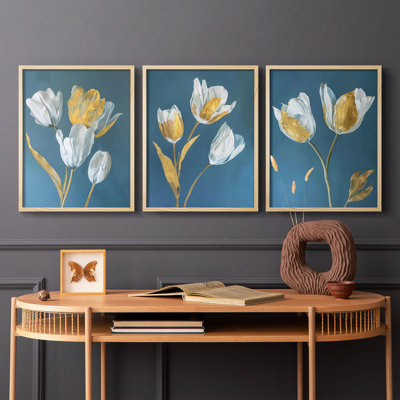 Floral Study  Series  XXXVII  -Set Of 3 Framed Giclee Prints -Ready to Hang