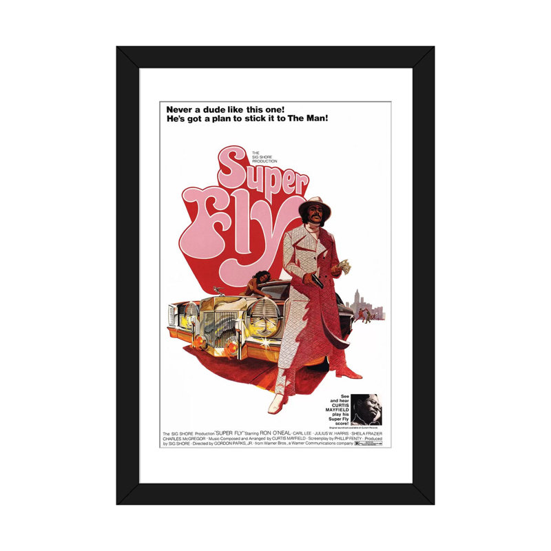 «Super Fly Film», affiche imprimée sur toile, Papier d'art encadré noir, Blanc, H 32 po x l 24 po x P 1 po