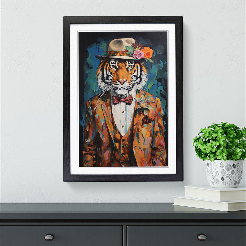 XYZ-FRM-V1223-6170 Tiger Contemporary - Single Picture Frame Print on Wood, 34cm H x 25cm W x 2cm D, Black 