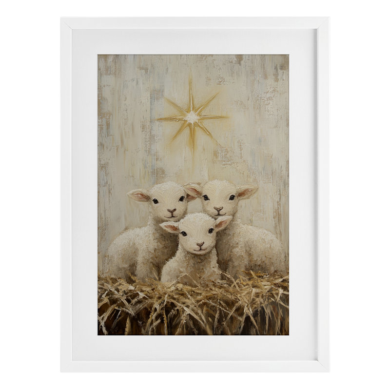 «Christmas Lambs Trio», reproduction sous verre encadrée, design par Petal Prints Design, H 20 po x l 14 po